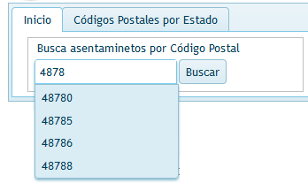 Búsqueda de Asentamientos usando el Código Postal.